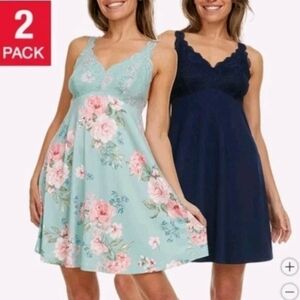 FN by Flora Nikrooz Women's 2 Pk Lace Chemise, Sz Large Stretch Adjustable Strap